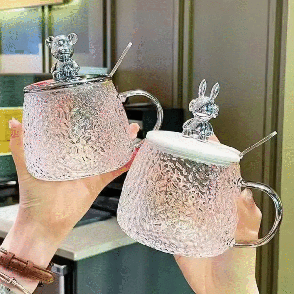 Tasse en verre avec couvercle + cuillère – Image 3