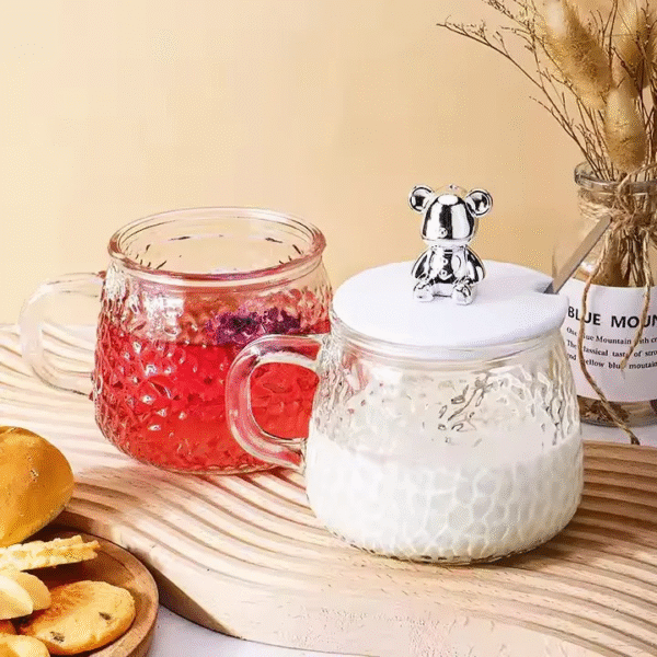Tasse en verre avec couvercle + cuillère – Image 2